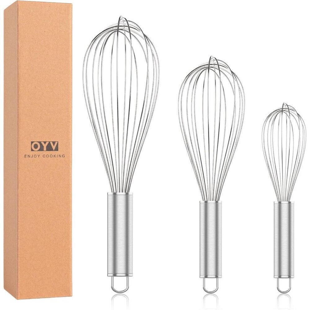 304 Stainless Steel Whisk Set, Dishwasher Safe Rustproof Metal Whisk